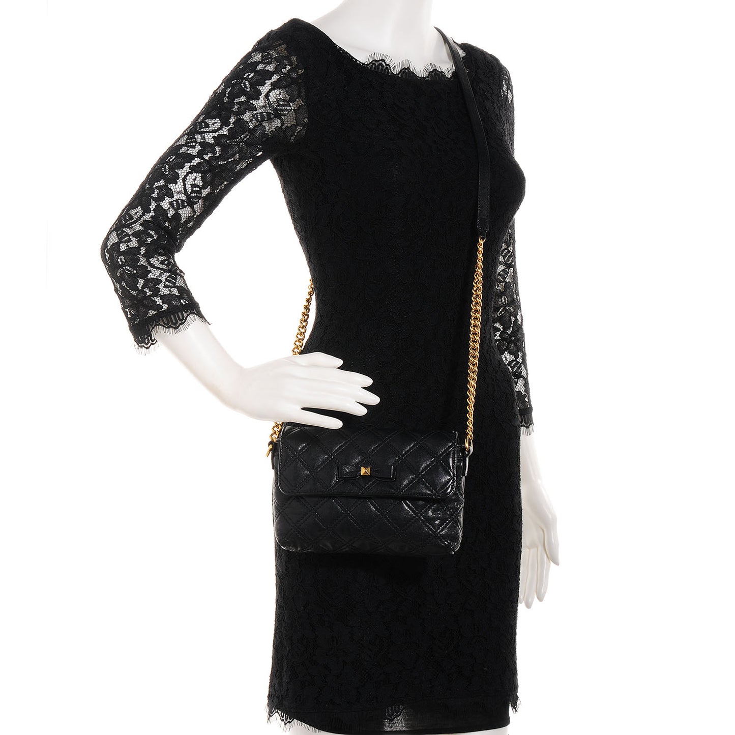 Lambskin Bow Quilting Single Black
