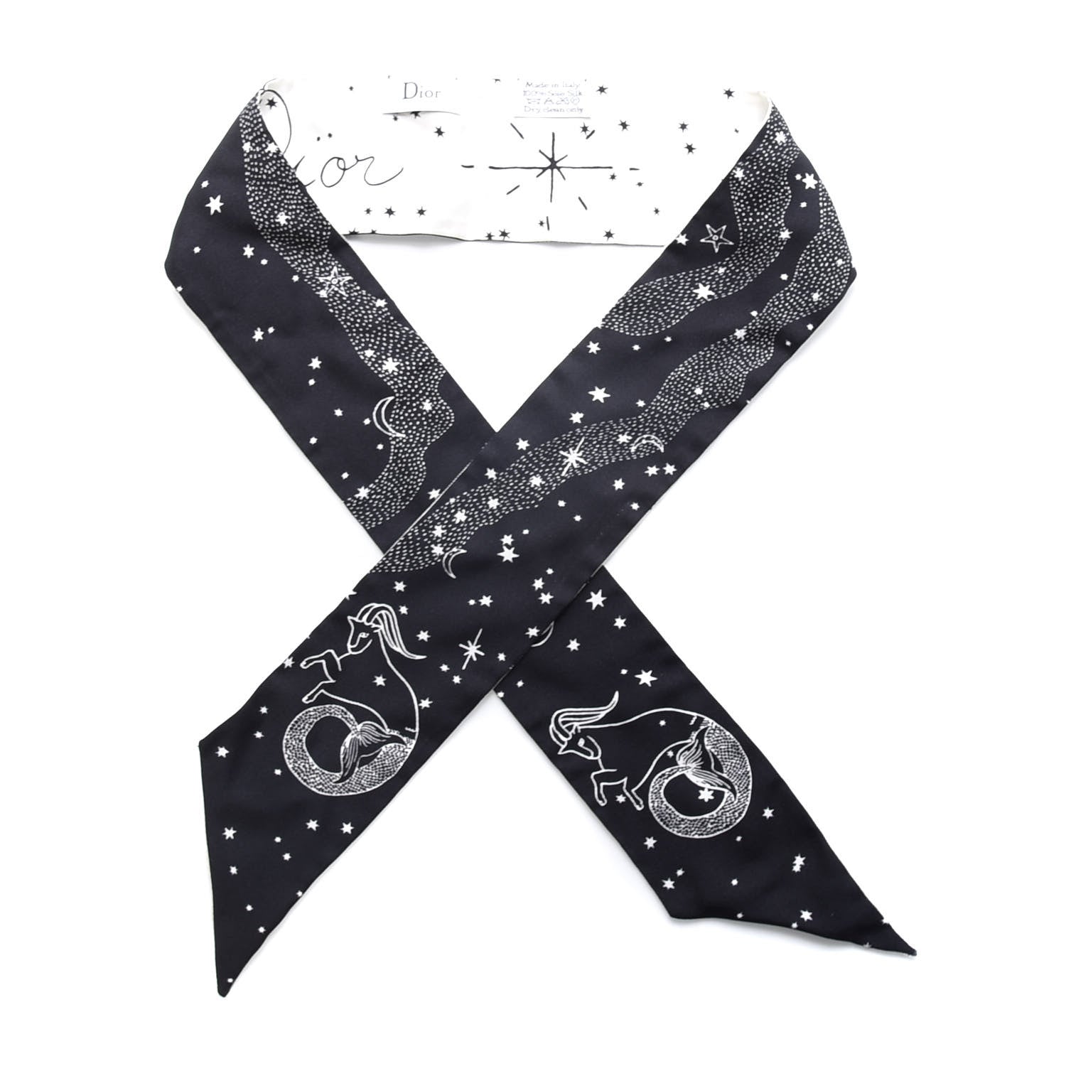 Christian Dior Silk Zodiac Capricorn Mitzah Scarf Black 1 of 3