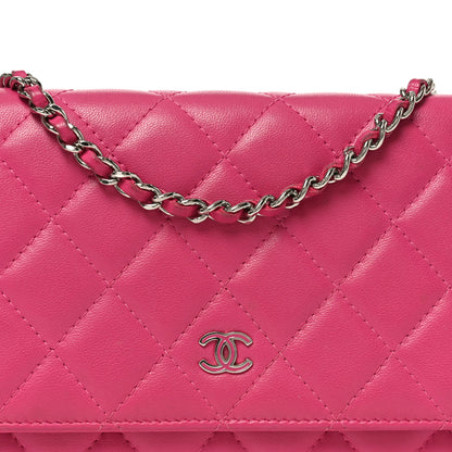Chanel Lambskin Quilted Wallet On Chain WOC Dark Pink 17 of 21