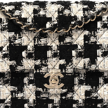 Chanel Tweed Quilted Medium Double Flap Black Ecru White 8 of 11
