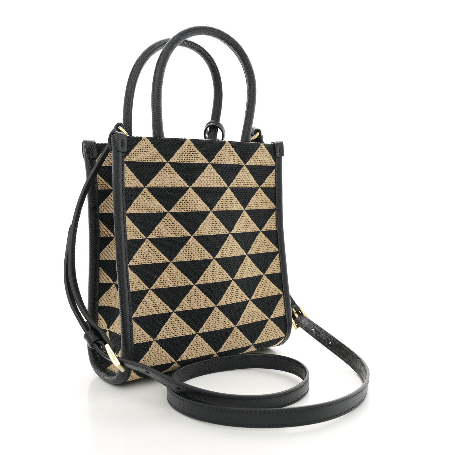 Prada Jacquard Saffiano Triangolo Symbole Embroidered Micro Tote Black Corda 3 of 10
