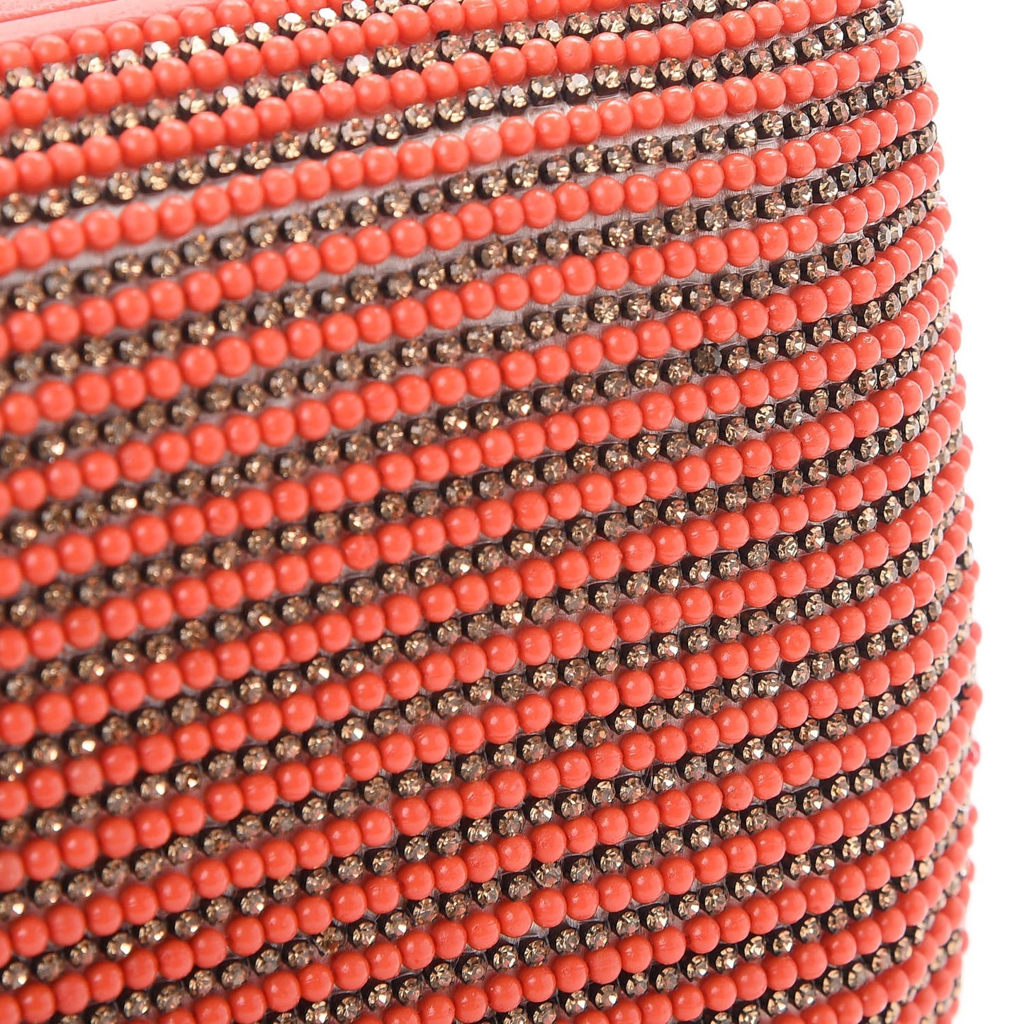 Lambskin Crystal Beaded Broadway Box Clutch Coral