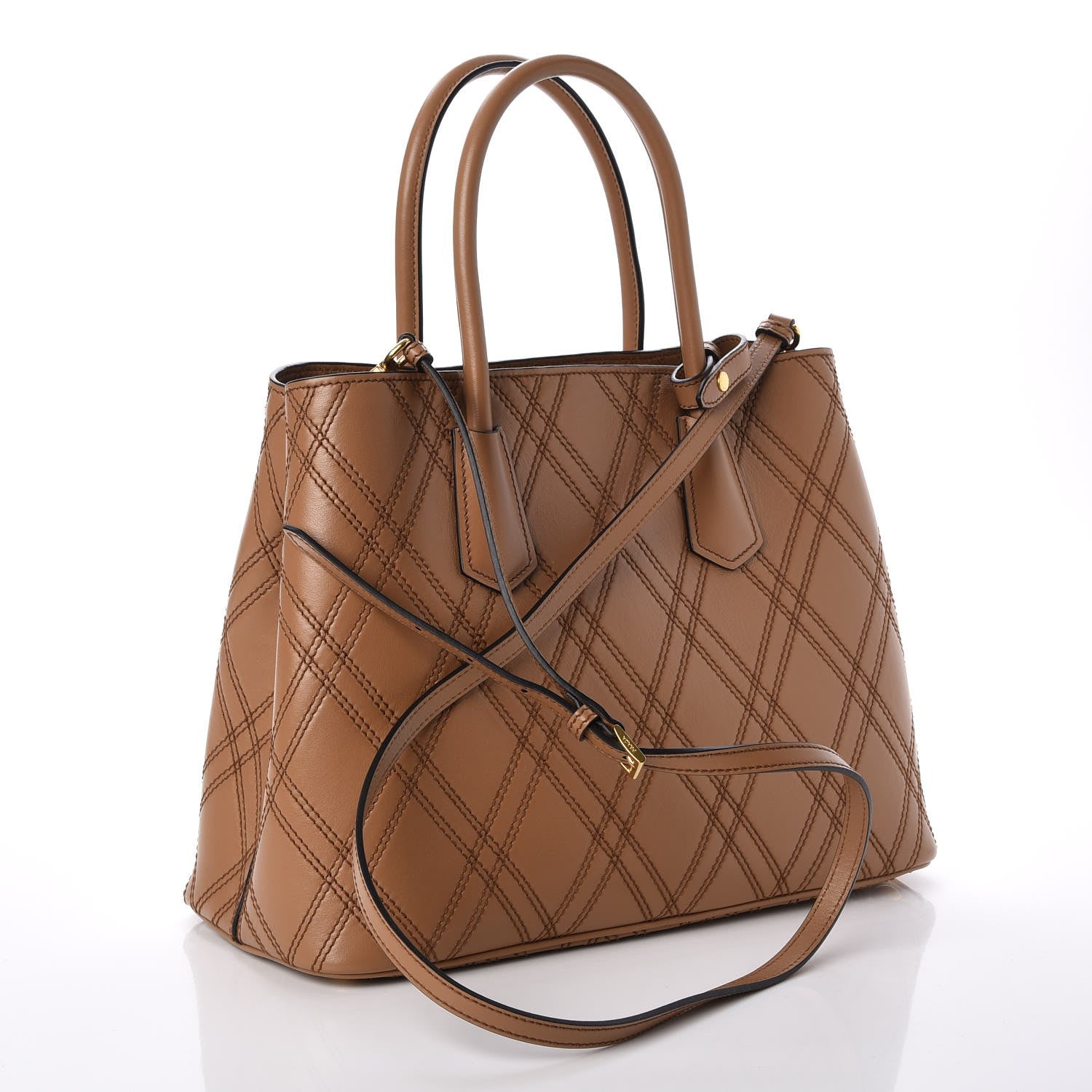 Prada City Calf Quilted Large Double Bag Caramel 4 of 12