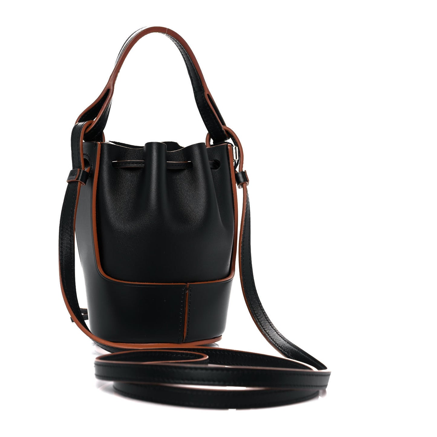 Calfskin Balloon Nano Bucket Bag Black Tan