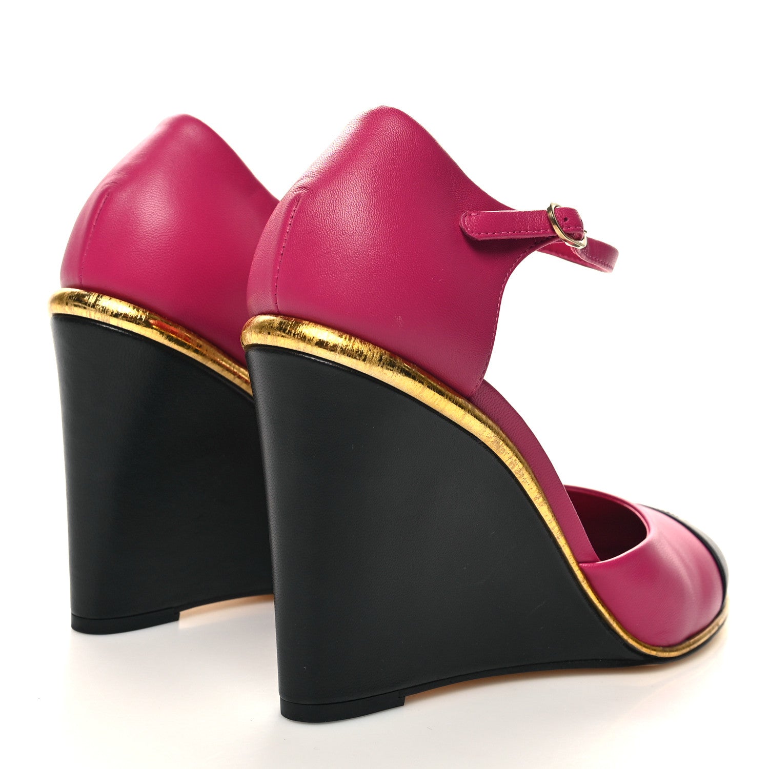 Chanel Lambskin Cap Toe Open Wedge 39.5 Fuchsia Black 4 of 9