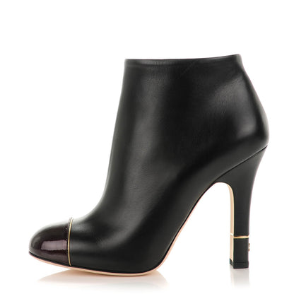Chanel Calfskin Patent Short Boots 37.5 Black Burgundy 1 of 8