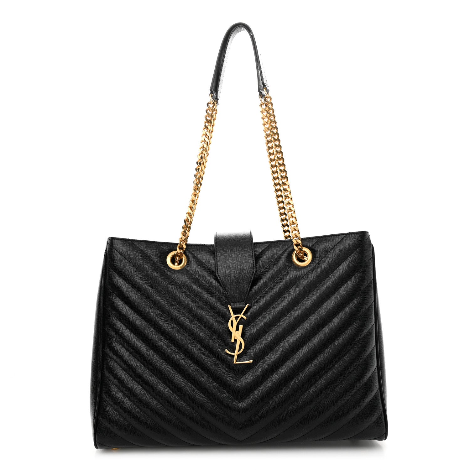 Saint Laurent Grain De Poudre Matelasse Chevron Monogram Shopping Bag Black 1 of 12