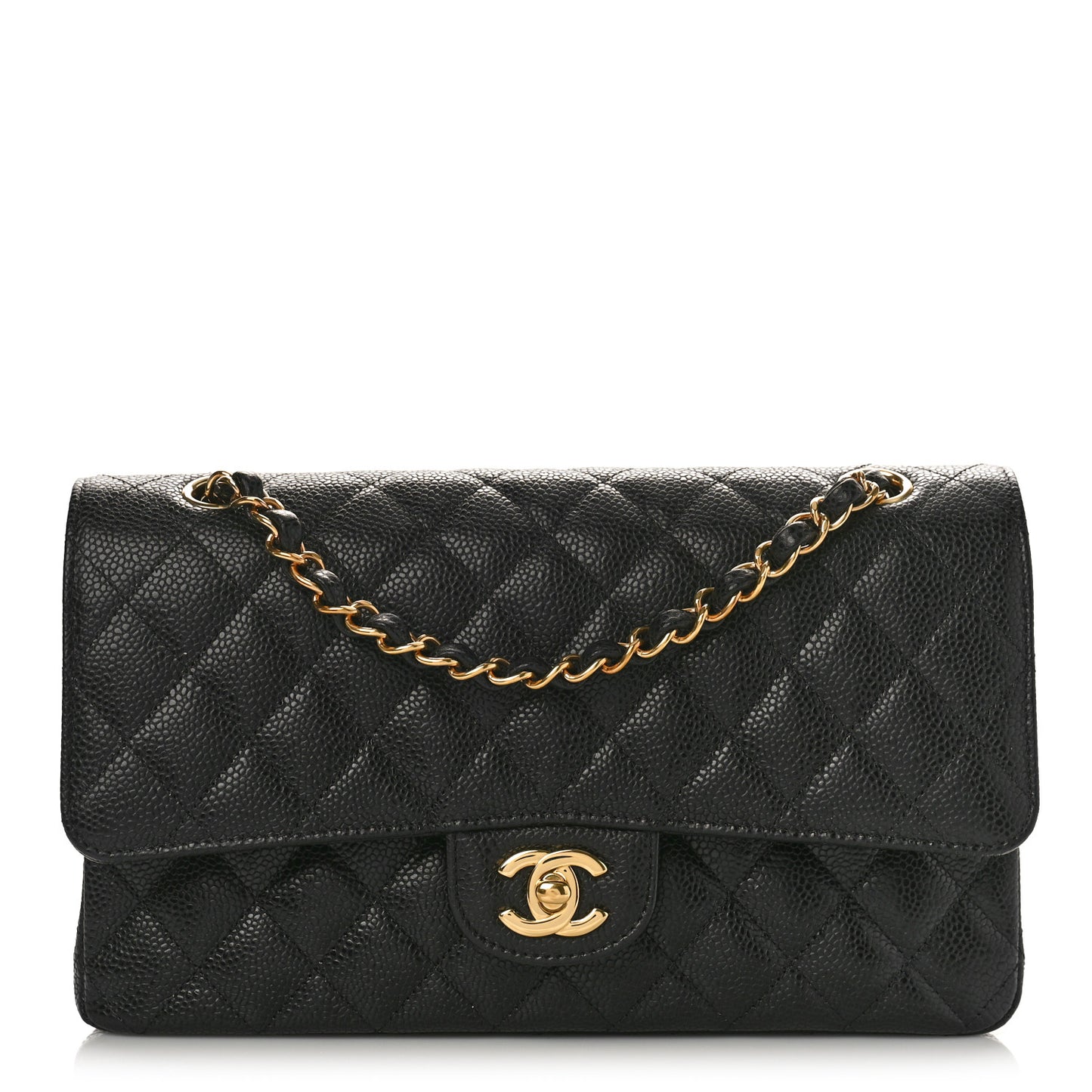 Caviar Quilted Medium Double Flap Black
