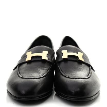 Hermes Goatskin Womens Paris Loafers 37 Black 2 of 8