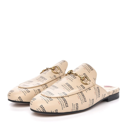 Gucci Calfskin Stamp Print Womens Princetown Slippers 37 Soy Black 3 of 9