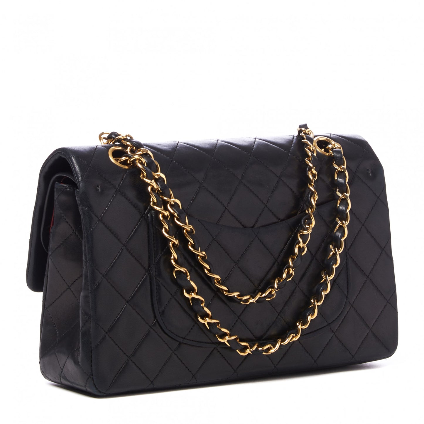 Lambskin Quilted Medium Double Flap Black
