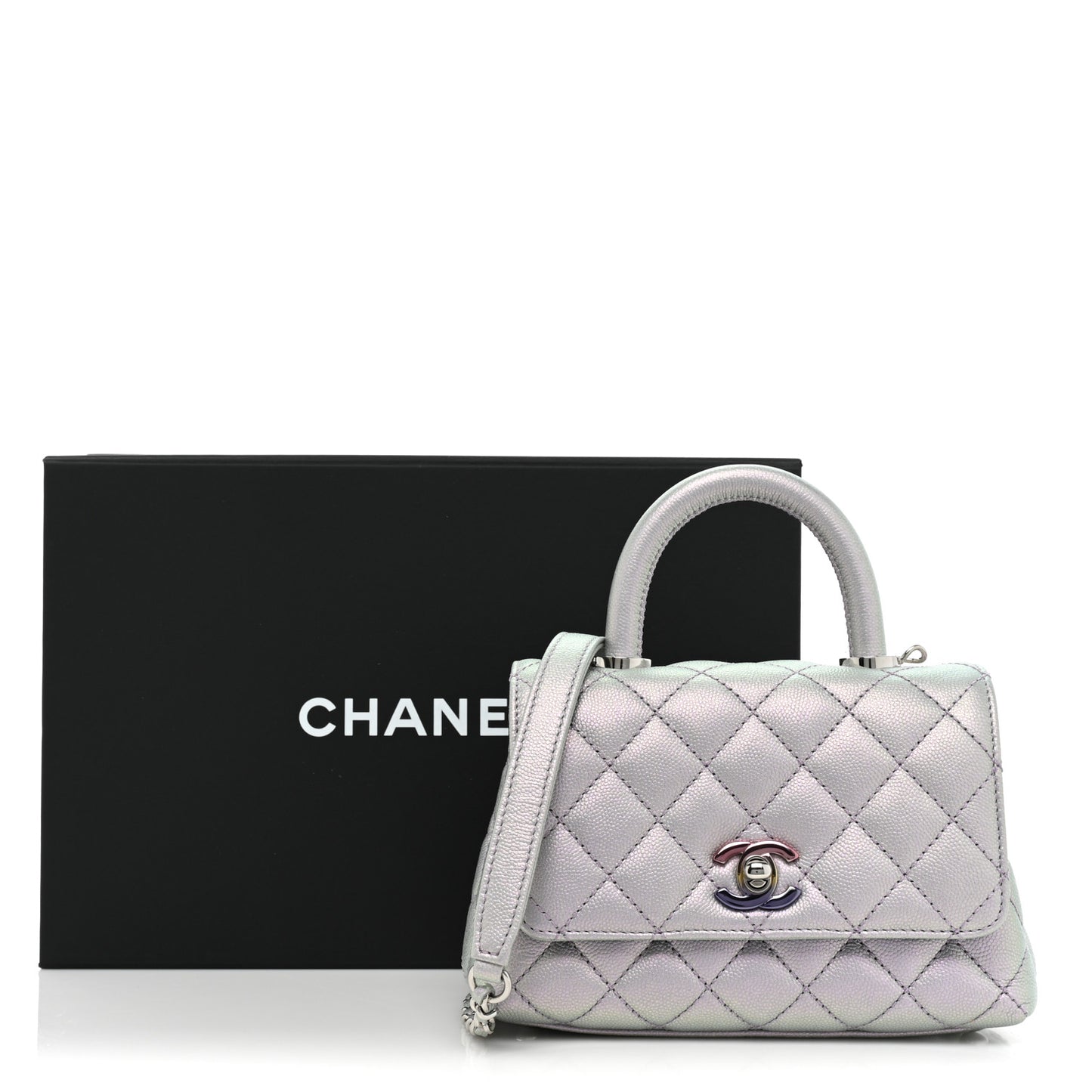 Iridescent Caviar Quilted Extra Mini Coco Handle Flap Purple