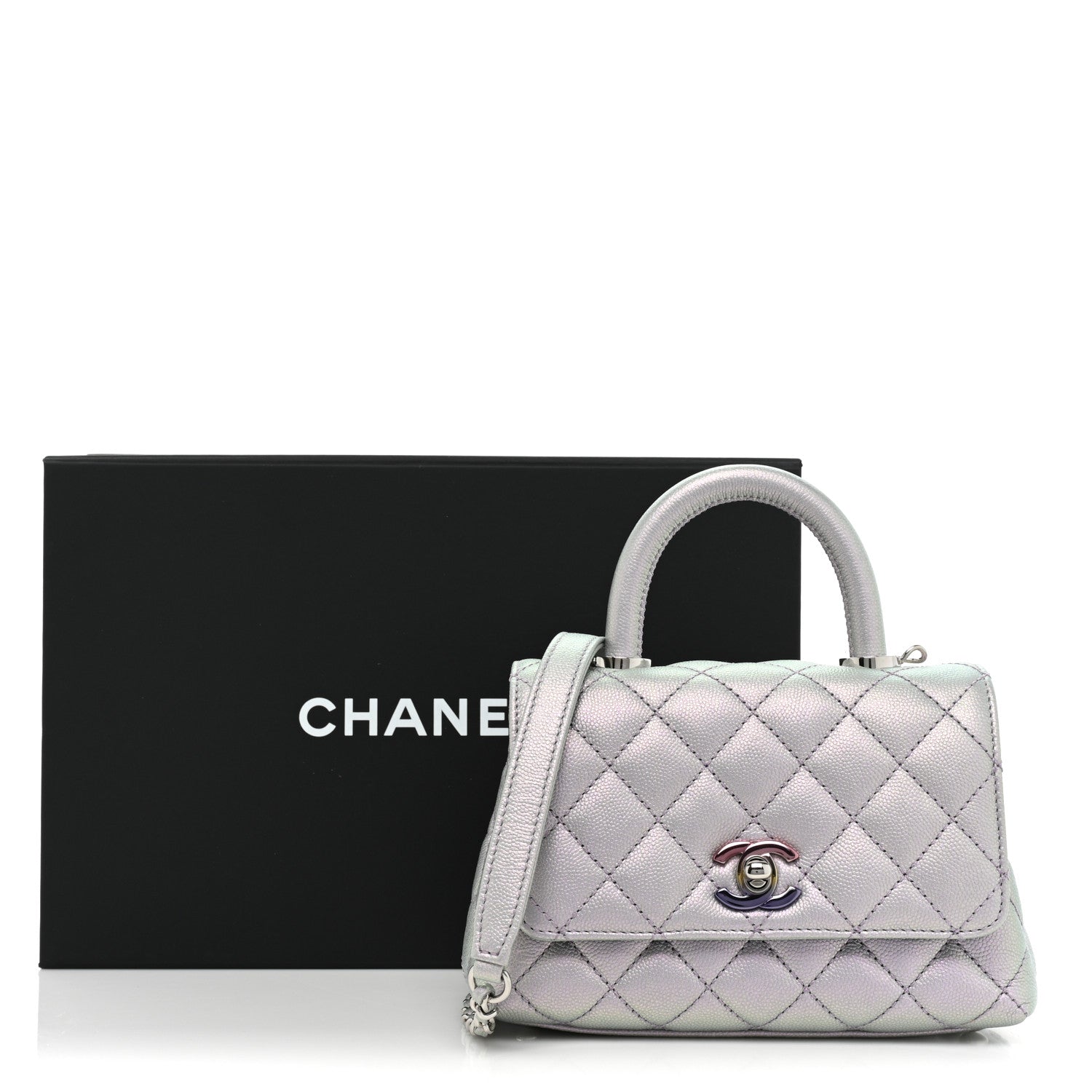 Chanel Iridescent Caviar Quilted Extra Mini Coco Handle Flap Purple 11 of 11