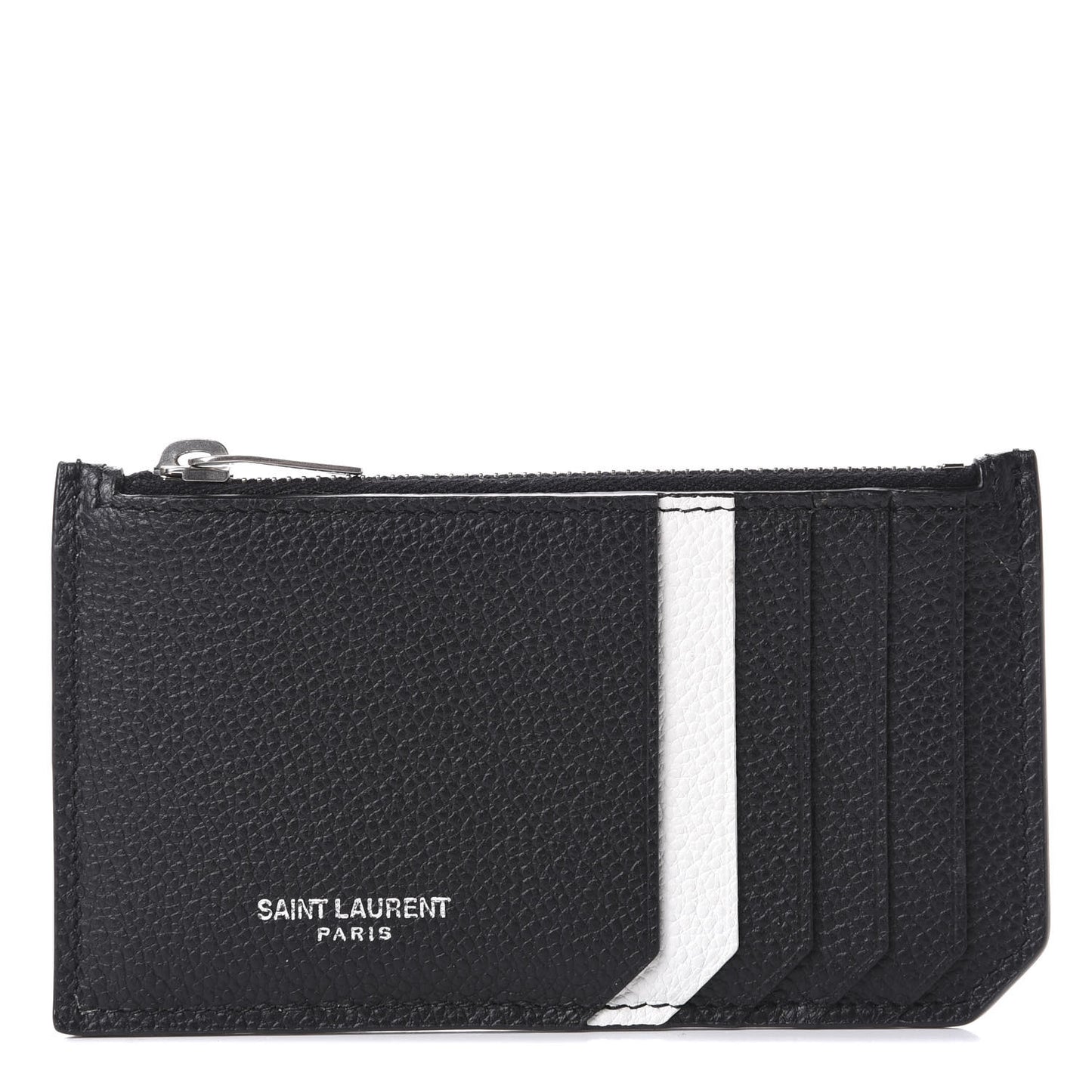 Grained Calfskin 5 Fragments Zip Pouch Card Holder Black