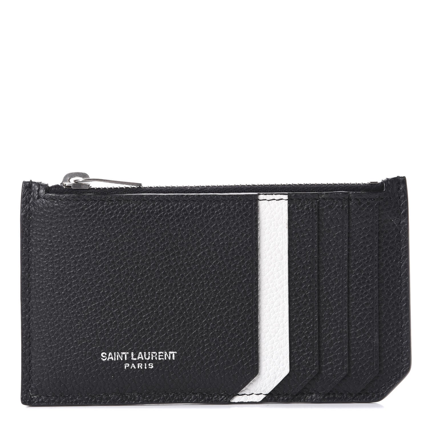 Saint Laurent Grained Calfskin 5 Fragments Zip Pouch Card Holder Black 1 of 10