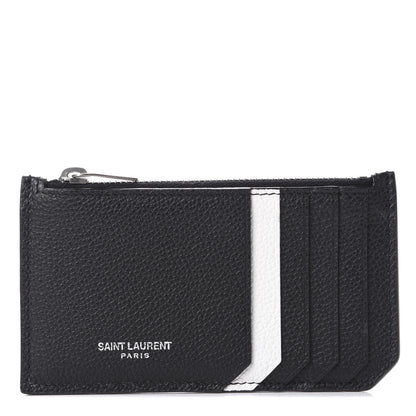 Saint Laurent Grained Calfskin 5 Fragments Zip Pouch Card Holder Black 1 of 10