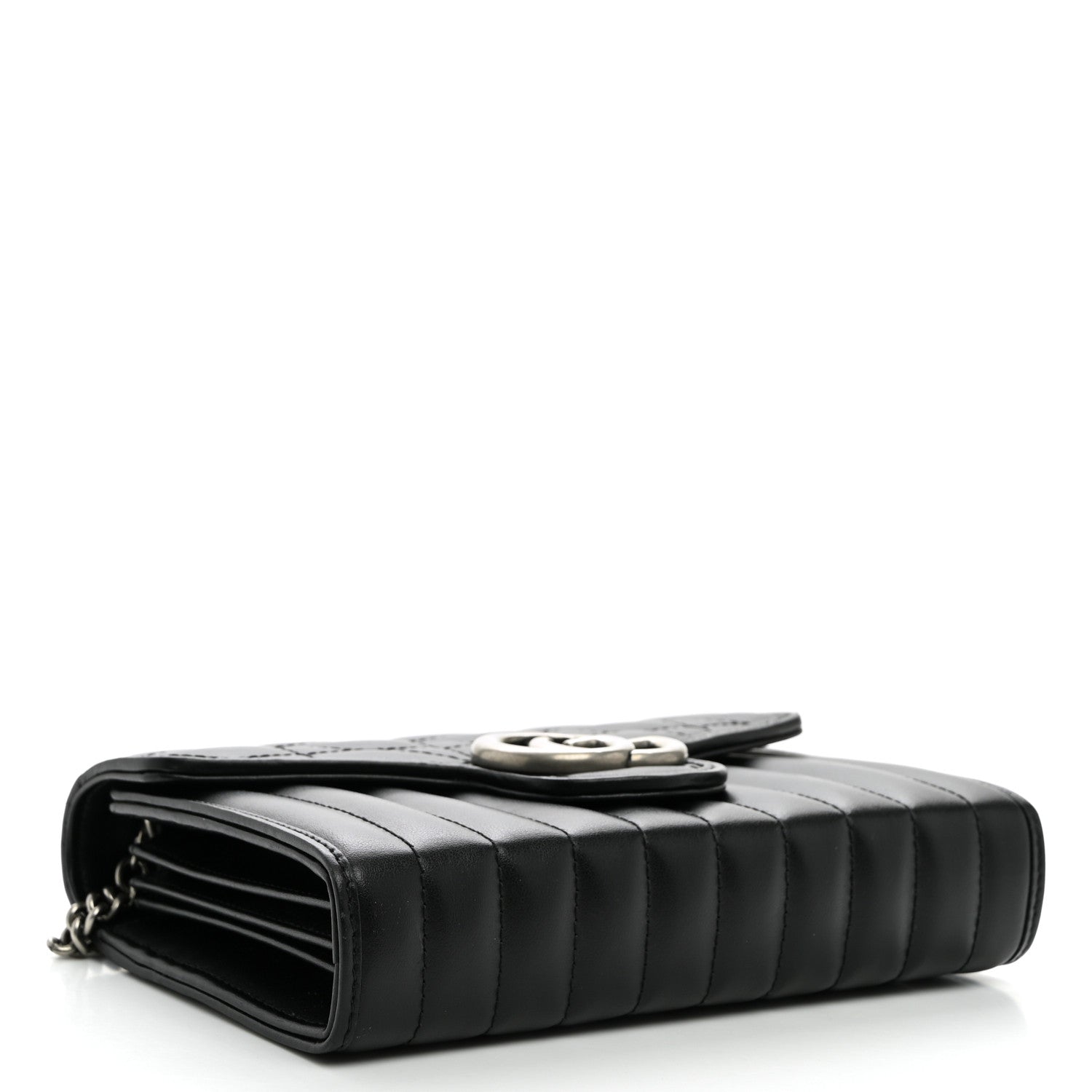 Gucci Calfskin Matelasse Aria GG Marmont Chain Wallet Black 4 of 11