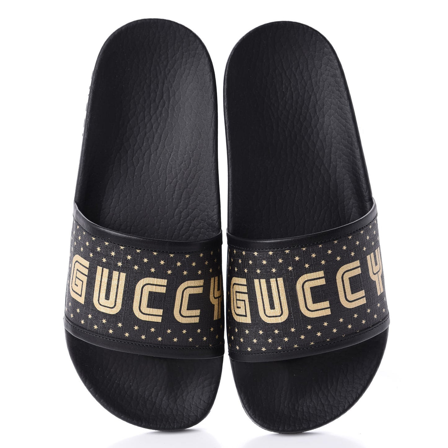 X SEGA Supreme Canvas GUCCY Stars Womens Slide Sandals 36 Black Gold