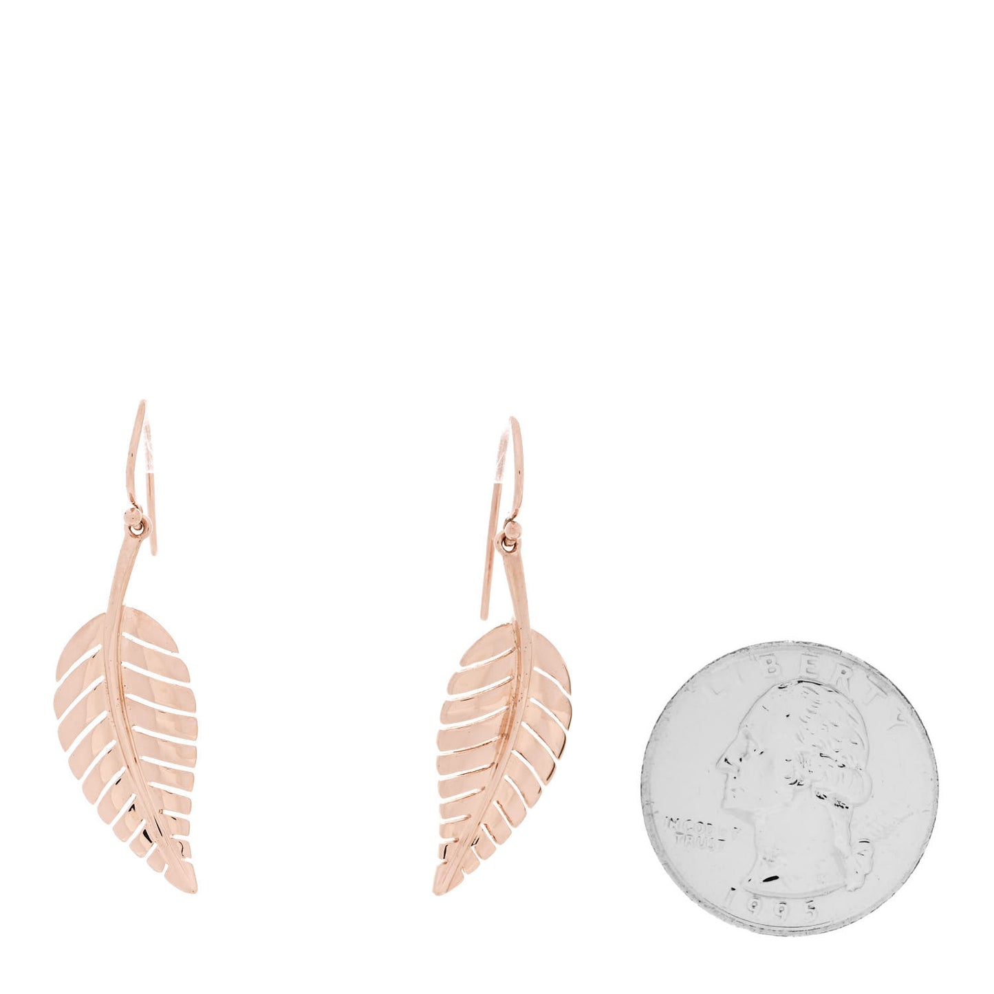18K Rose Gold Hammered Leaf Drop Earrings