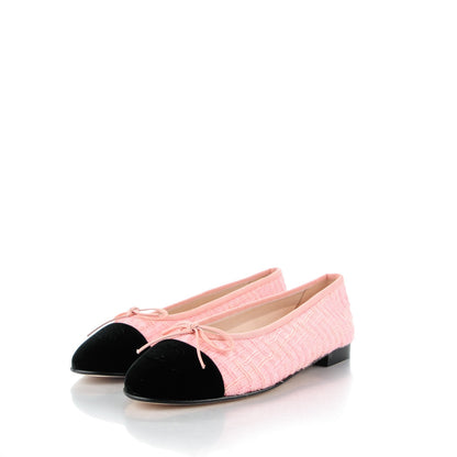 Chanel Tweed Suede Cap Toe Ballerina Flats 39 Pink Black 3 of 8
