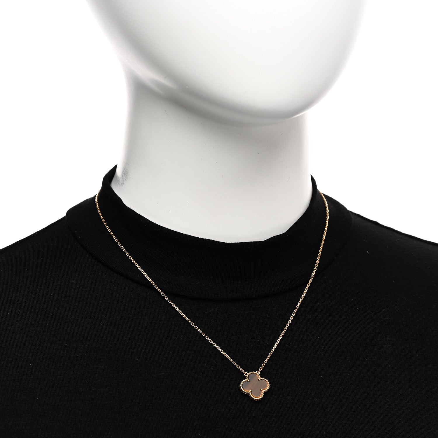Van Cleef & Arpels 18K Yellow Gold Tiger Eye Vintage Alhambra Pendant Necklace 2 of 5