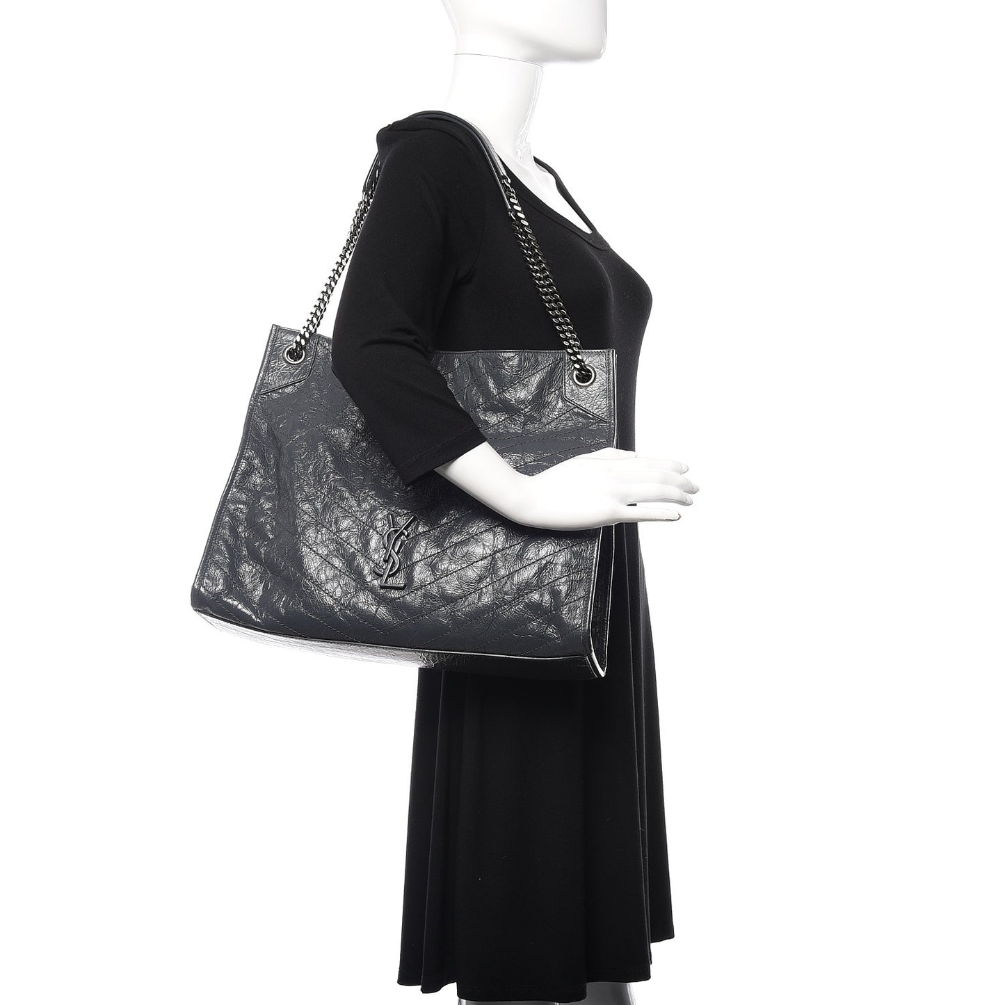 Crinkled Calfskin Matelasse Monogram Niki Shopper Tote Dark Smog