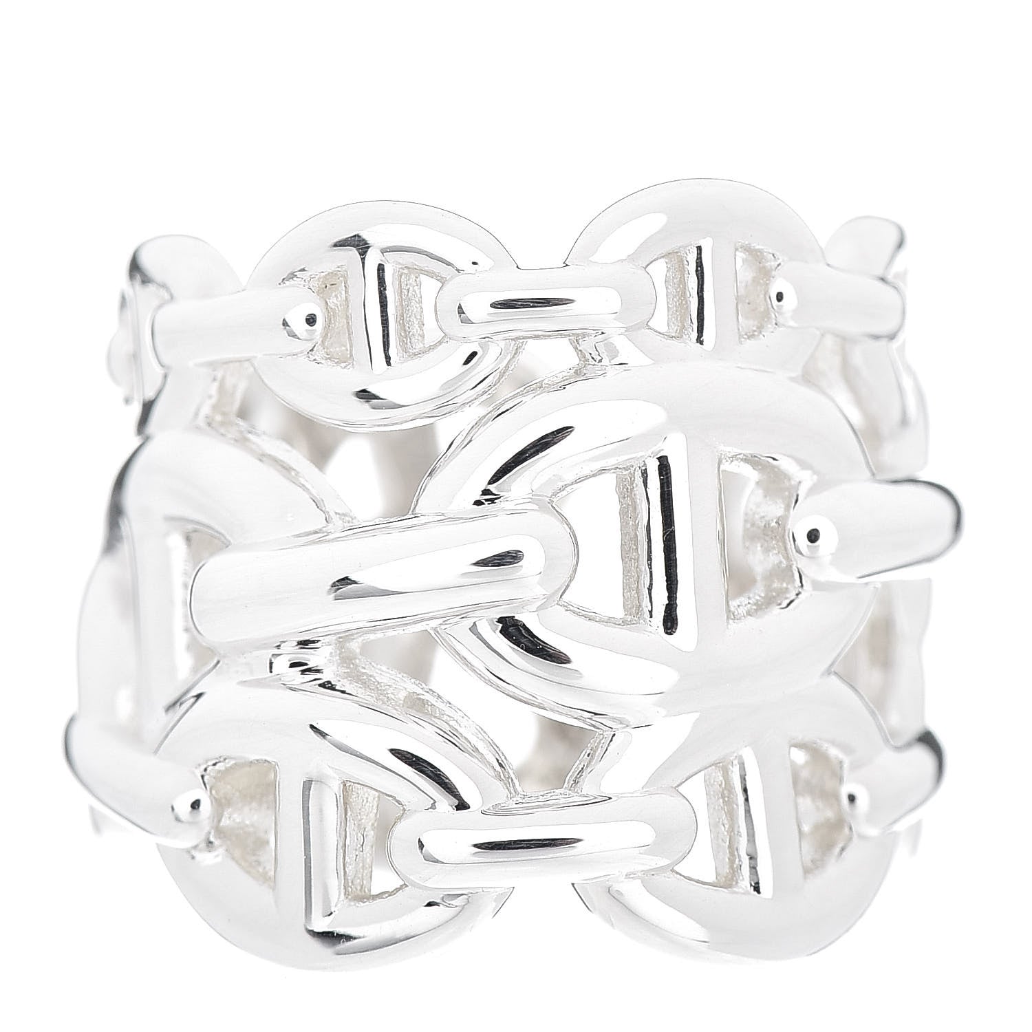 Hermes Sterling Silver GM Chaine d'Ancre Enchainee Band Ring 51 5.75 1 of 4