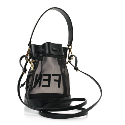 Fendi Mesh Vitello King F is Fendi Logo Embroidered Mini Mon Tresor Bucket Bag Black 3 of 8