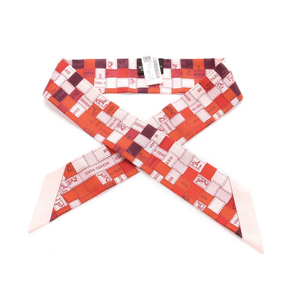 Hermes Silk Bolduc Au Carre Twilly Rouge Bordeaux Creme 1 of 5