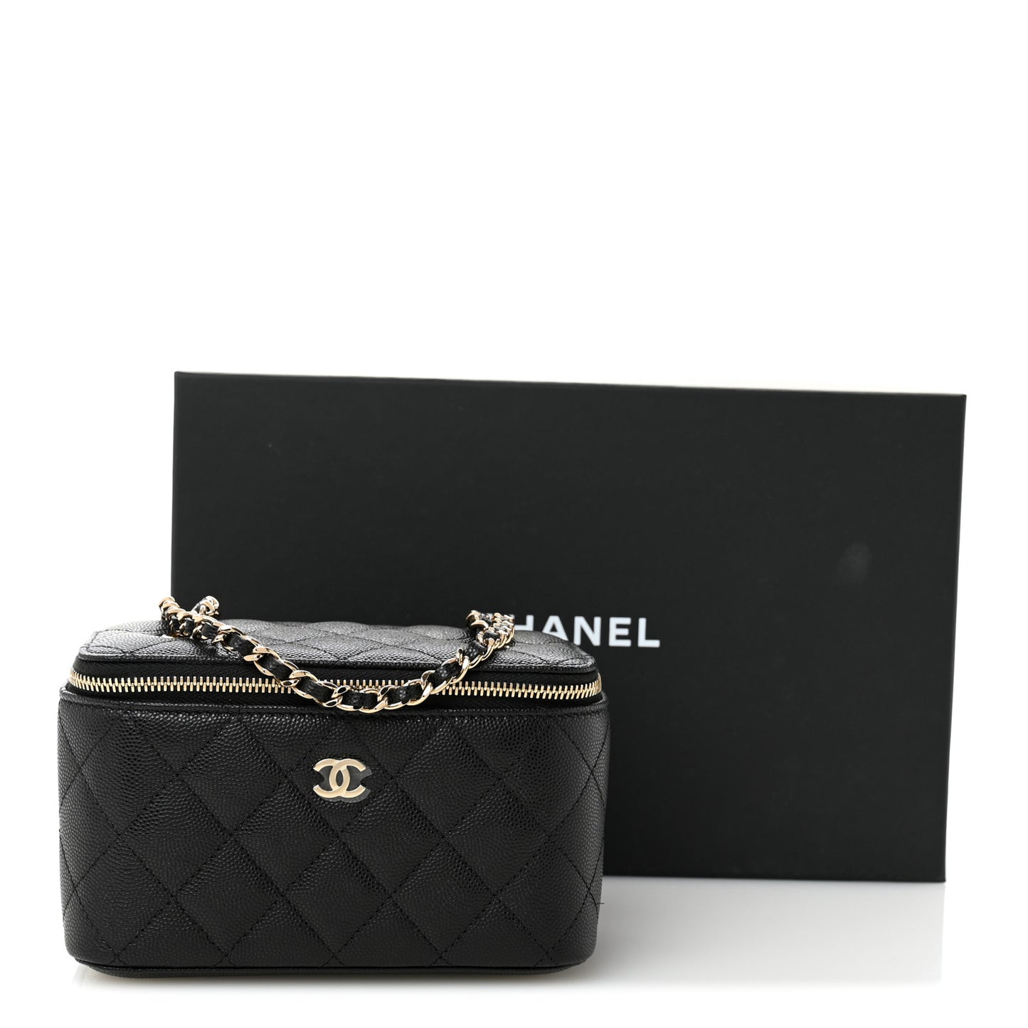 Caviar Quilted Small Vanity Case With Chain Black