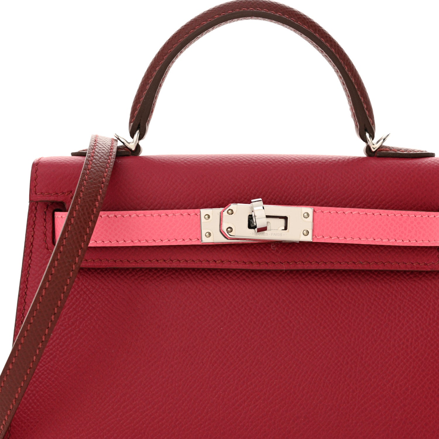 Hermes Epsom Tri-Color Mini Kelly Sellier 20 Rubis Rose Azalee