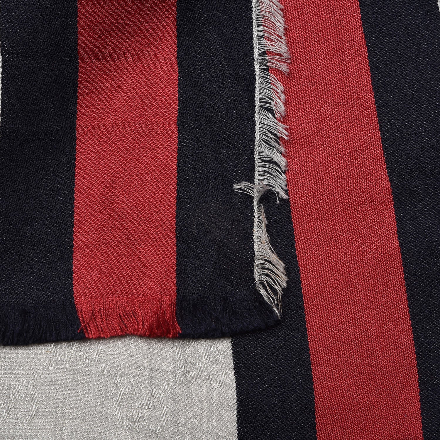 Gucci Silk Cotton GG Monogram Web Fringe Scarf Grey 5 of 6