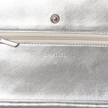 Chanel Metallic Lambskin Quilted Wallet On Chain WOC Silver 8 of 11