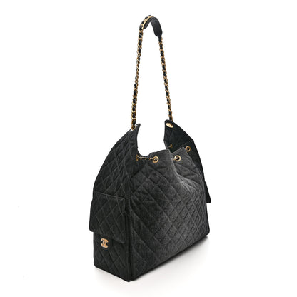 Chanel Washed Denim Quilted Large Chanel 25 Handbag Black 3 of 10