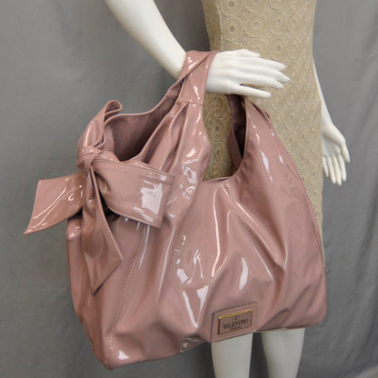 Valentino Garavani Patent Lacca Large Nuage Bow Hobo Blush 2 of 8