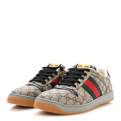 Gucci GG Supereme Monogram Miro Soft Calfskin Web Mens Screener Sneakers 10.5 Beige Ebony Black New Platinum 4 of 9