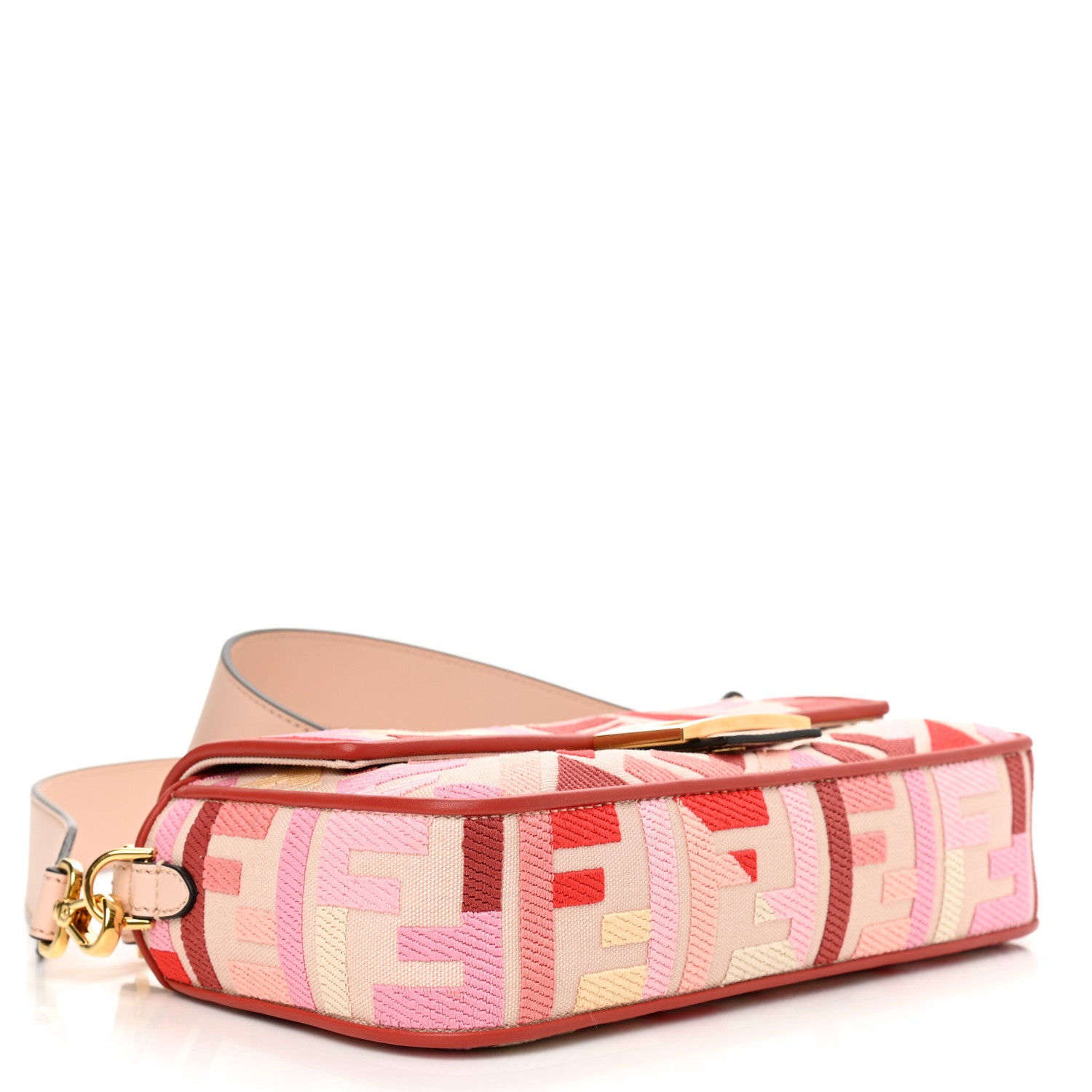 Fendi Canvas Vitello King FF Embroidered Baguette Rosa Quarzo Bloody Mary Multicolor 4 of 8