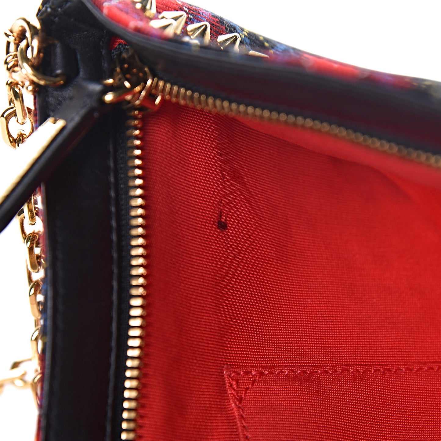 Calfskin Tartan Studded Loubiposh Clutch