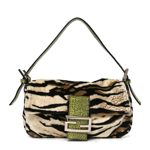 Fabric Lizard Zebra Print Baguette Green Multicolor