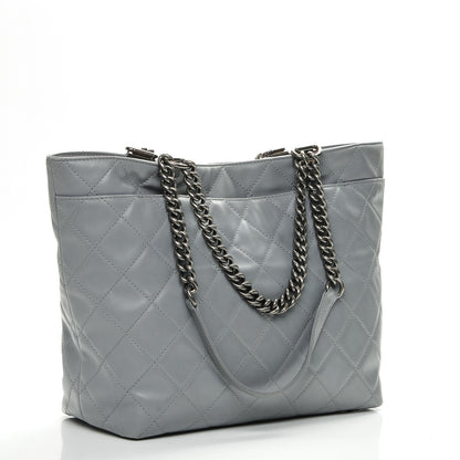 Chanel Calfskin Quilted Large Shopping In Chains Tote Light Grey 3 of 7