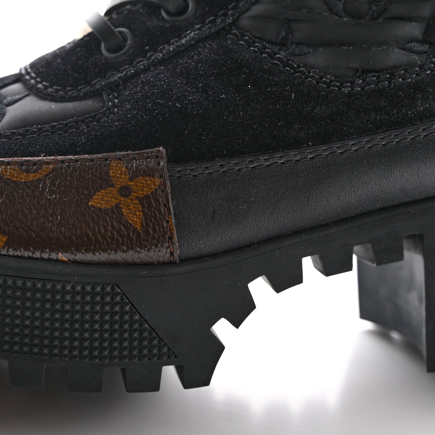 Louis Vuitton Nylon Suede Calfskin Shearling Monogram Laureate Platform Boots 38 Black 10 of 12