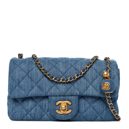Chanel Denim Quilted Mini Pearl Crush Rectangular Flap Blue 1 of 10