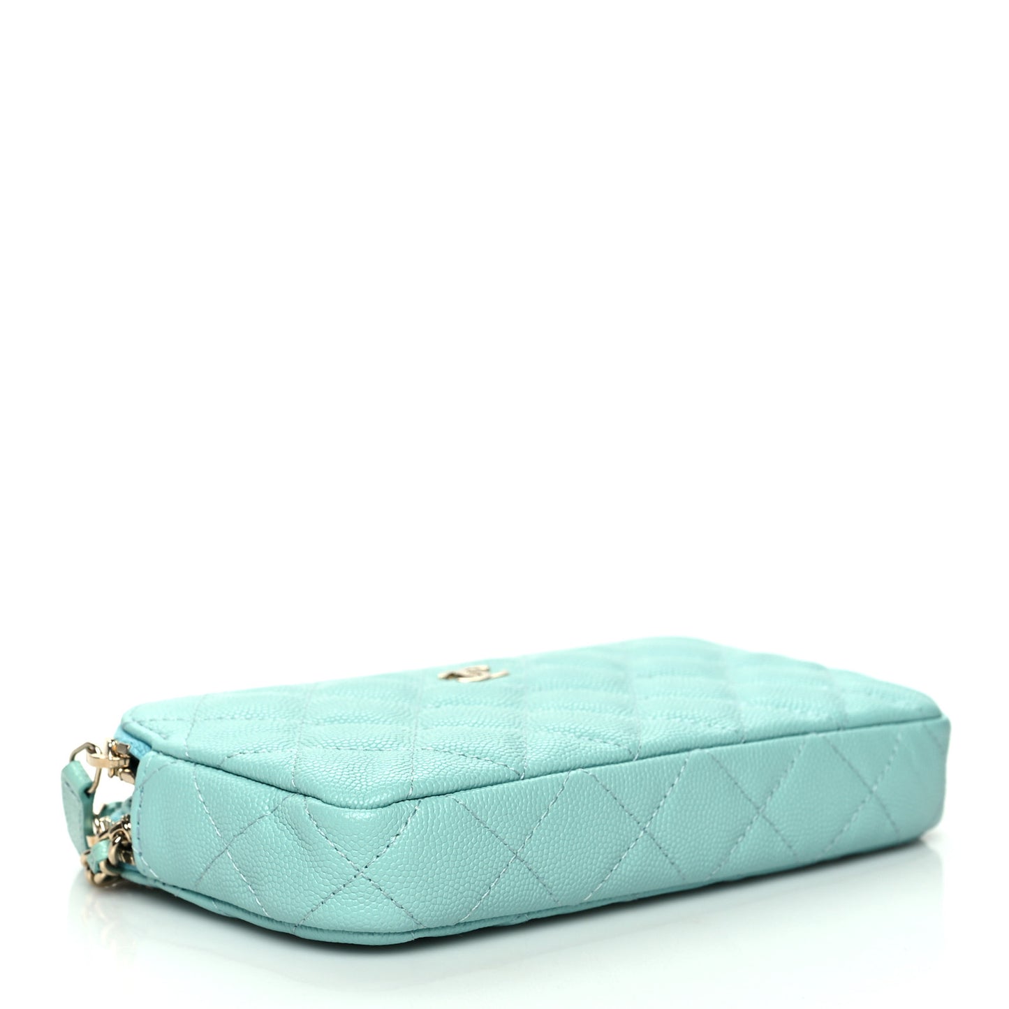 Caviar Quilted Small Clutch With Chain Light Blue