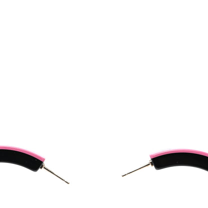 Chanel Resin Logo Hoop Earrings Pink Black 5 of 6