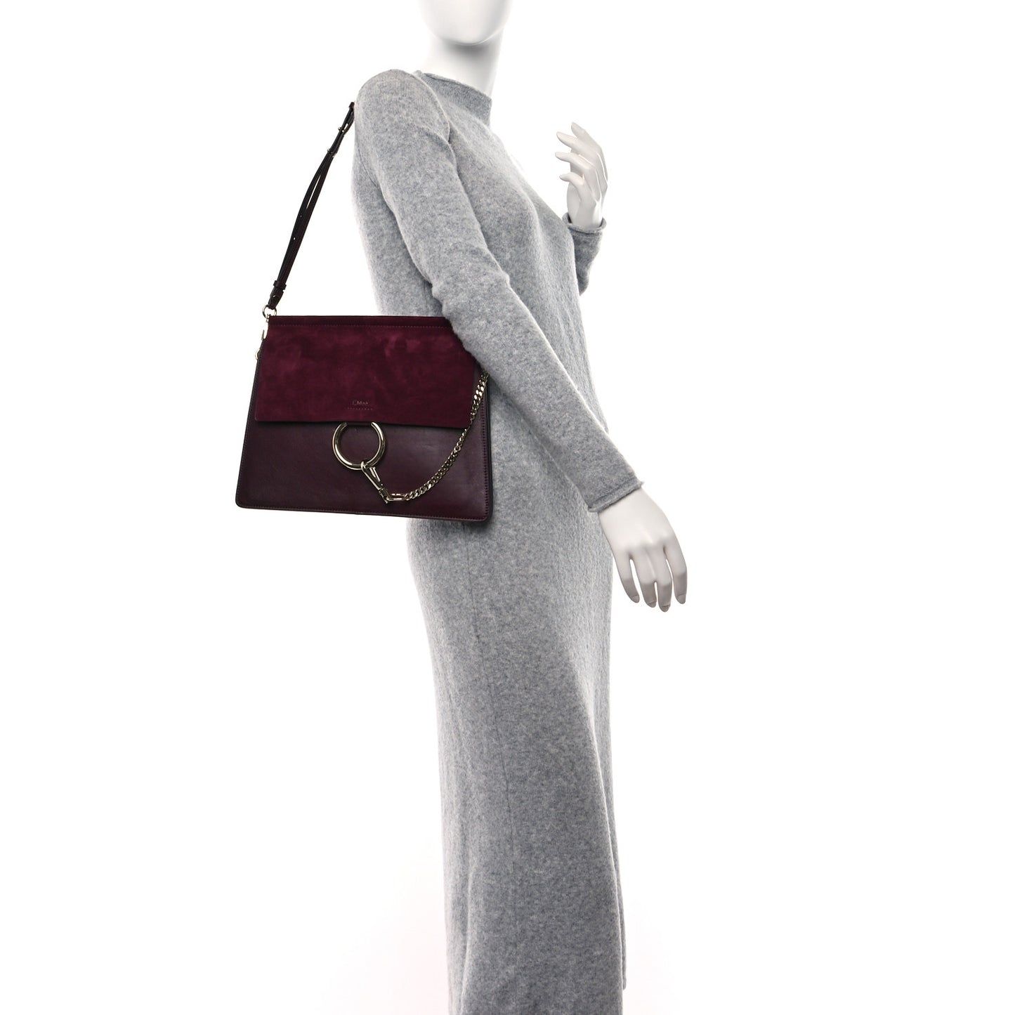 Suede Calfskin Medium Faye Shoulder Bag Dark Purple