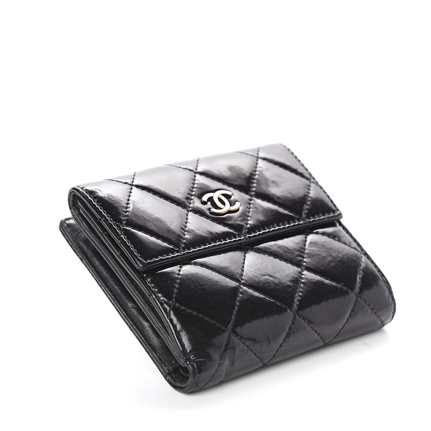Chanel Patent Quilted Compact French Flap Wallet Black 3 of 7