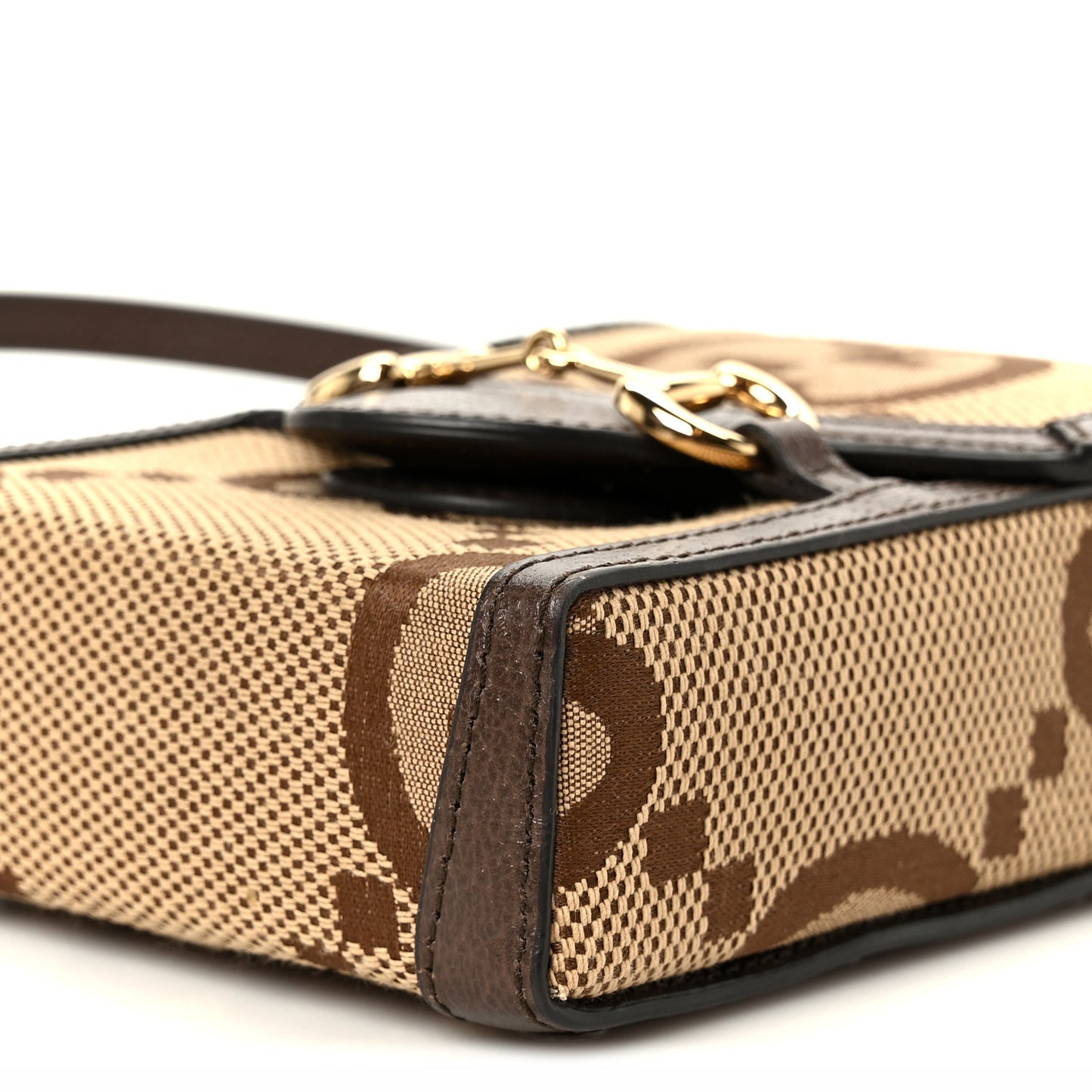 Monogram Jumbo GG Textured Dollar Calfskin Mini Horsebit 1955 Crossbody Bag Camel Ebony New Acero