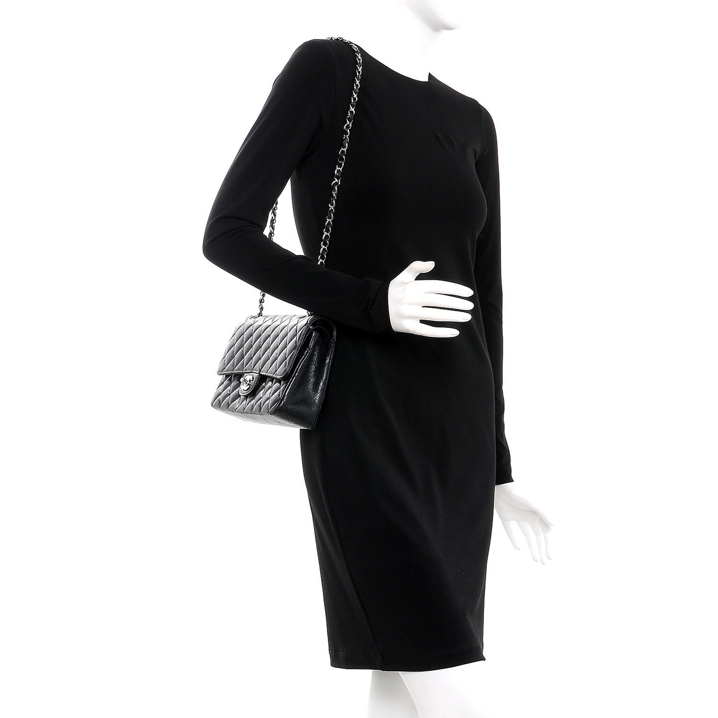 Caviar Quilted Medium Double Flap Black