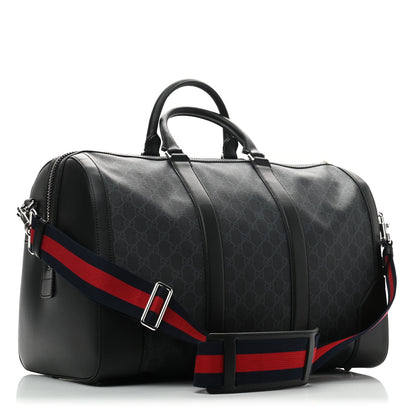 Gucci Soft GG Supreme Monogram Appia Calfskin Web Medium Carry On Duffle Bag Black Grey 2 of 13