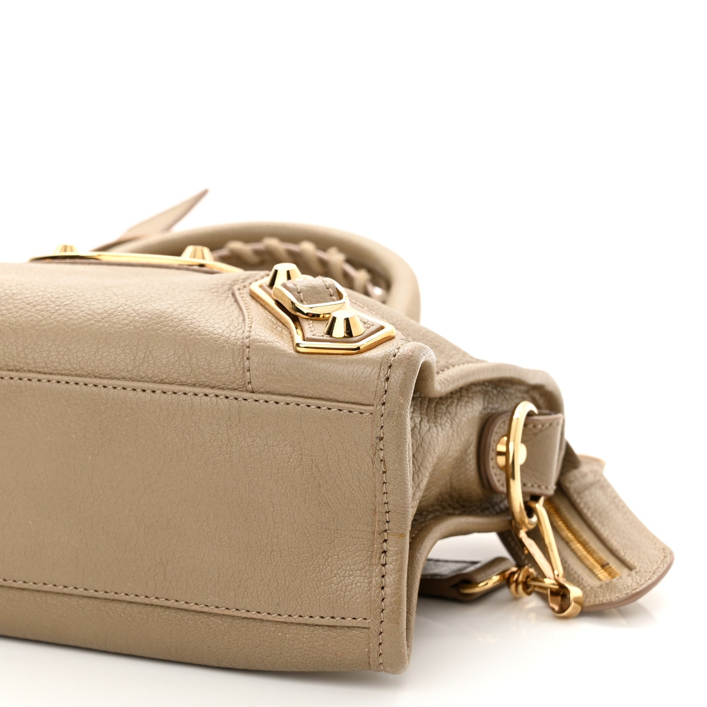 Chevre Gold Metallic Edge Hardware Mini City Beige Latte